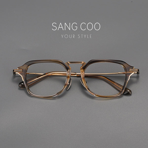 Luxury Double Bridge Eyeglass Frame | Premium Acetate Front & High-Quality Pure Titanium Temples - High-End Retro Design for Men & Women
