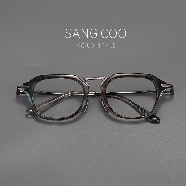Luxury Double Bridge Eyeglass Frame | Premium Acetate Front & High-Quality Pure Titanium Temples - High-End Retro Design for Men & Women