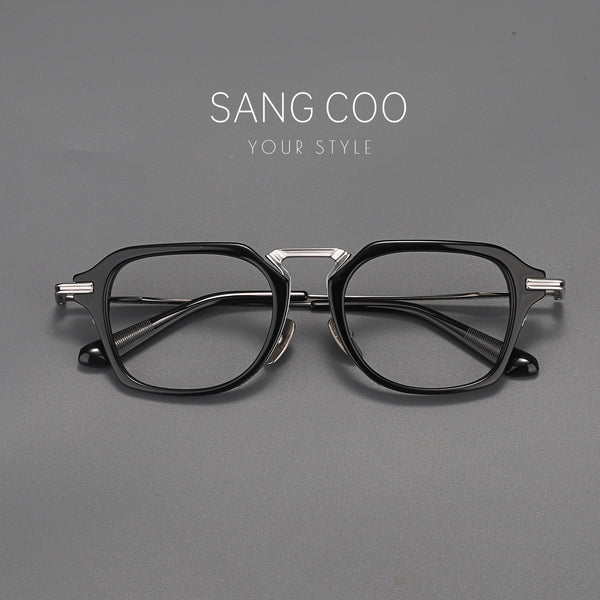 Luxury Double Bridge Eyeglass Frame | Premium Acetate Front & High-Quality Pure Titanium Temples - High-End Retro Design for Men & Women