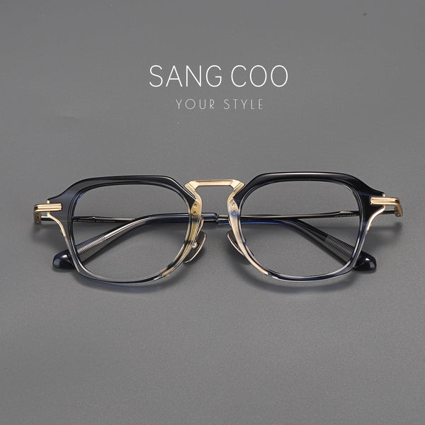 Luxury Double Bridge Eyeglass Frame | Premium Acetate Front & High-Quality Pure Titanium Temples - High-End Retro Design for Men & Women