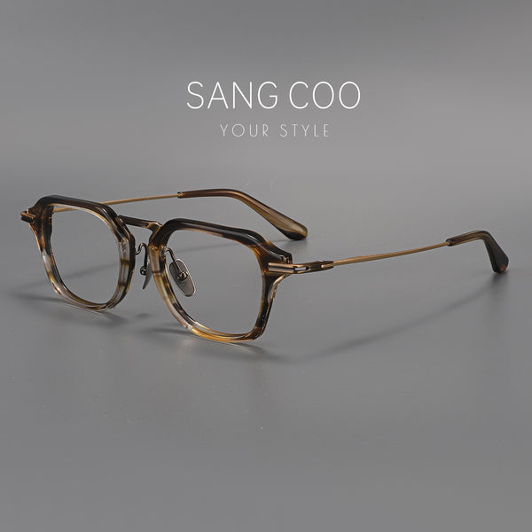 Luxury Double Bridge Eyeglass Frame | Premium Acetate Front & High-Quality Pure Titanium Temples - High-End Retro Design for Men & Women