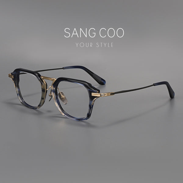 Luxury Double Bridge Eyeglass Frame | Premium Acetate Front & High-Quality Pure Titanium Temples - High-End Retro Design for Men & Women