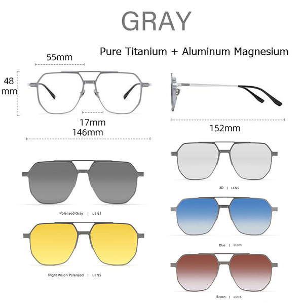 Pure Titanium Aluminum Magnetic Clip-On Glasses