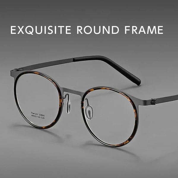 HONGMEI Vintage tortoiseshell glasses frame for men, high prescription round frame, ultra light pure titanium myopia glasses fra
