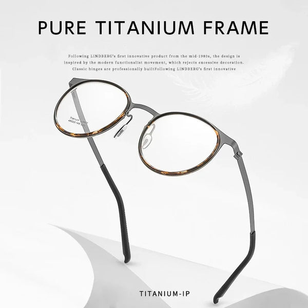 HONGMEI Vintage tortoiseshell glasses frame for men, high prescription round frame, ultra light pure titanium myopia glasses fra