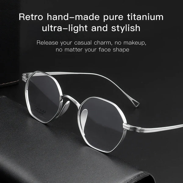 HONGMEI Personalized Polygon Pure Titanium Eyewear Small FaceDesigner japanese handmade glasses frame Hyperopia Reading Myopia